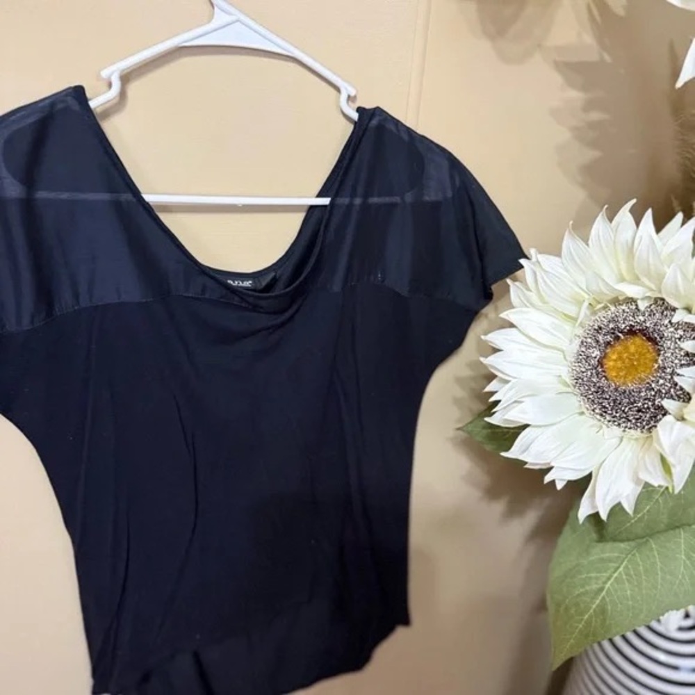 a.n.a Black Short Sleeve Top with Sheer Yoke